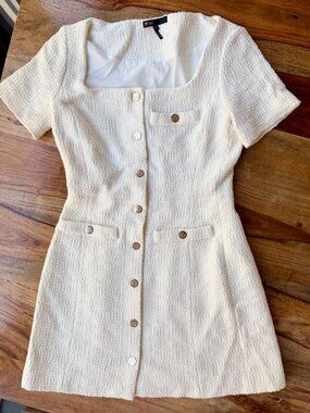 Maje Short Tweed Dress Ecru White FR 36 / US S